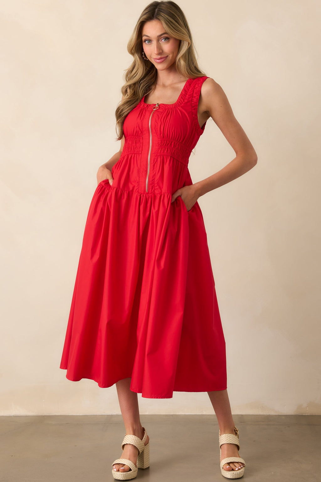 Better Late Than Never Red Sleeveless Midi Dress