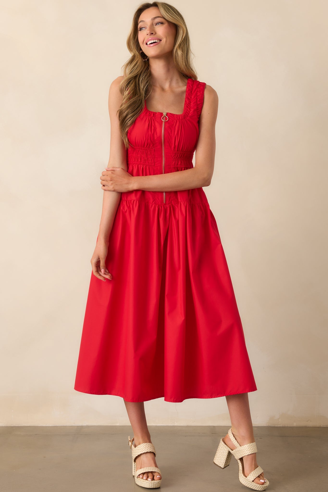 Better Late Than Never Red Sleeveless Midi Dress