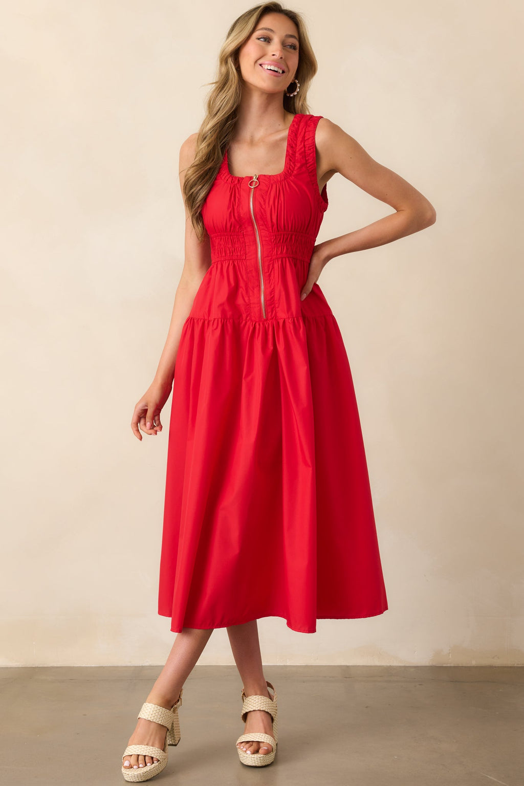 Better Late Than Never Red Sleeveless Midi Dress