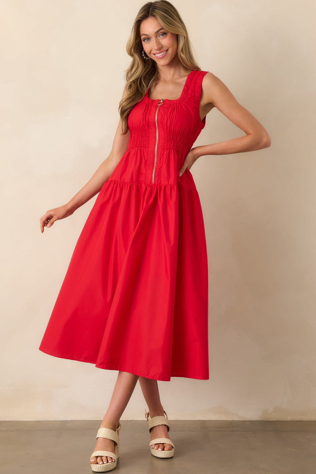 Better Late Than Never Red Sleeveless Midi Dress