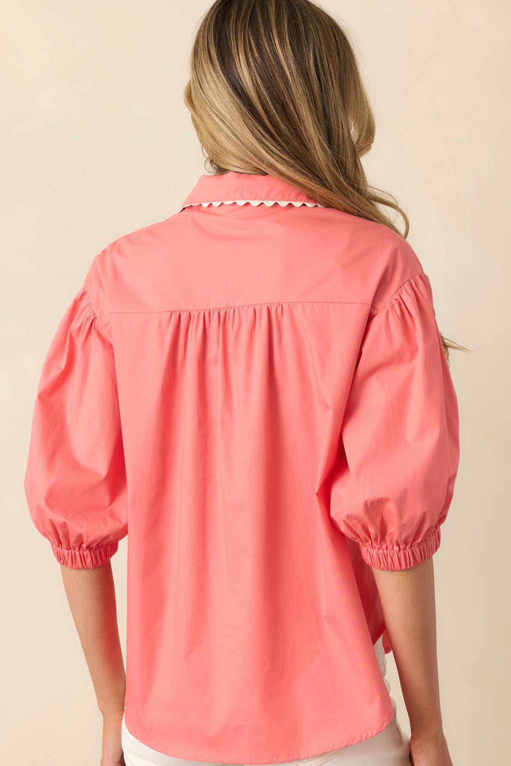 A Twist On Classic Pink Coral Cotton Button Front Top