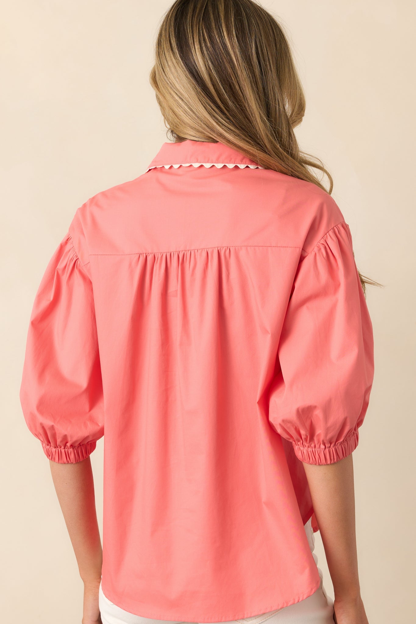 A Twist On Classic Pink Coral Cotton Button Front Top