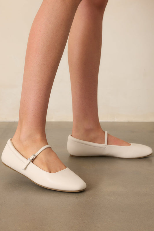 You Know The Way Ivory Faux Leather Mary Jane Flats