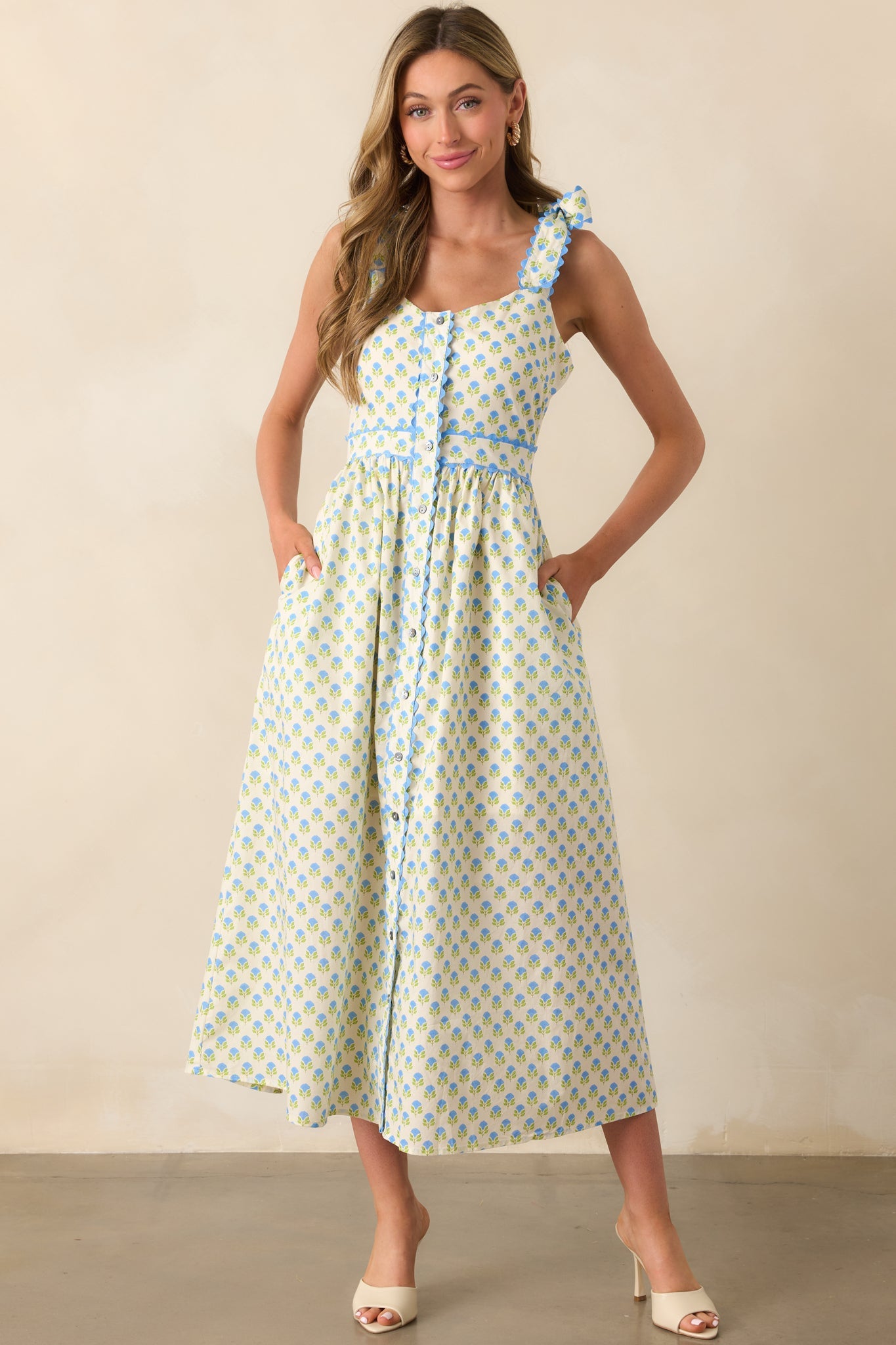 Hold Onto That Feeling Blue Floral Cotton Sleeveless Maxi Dress