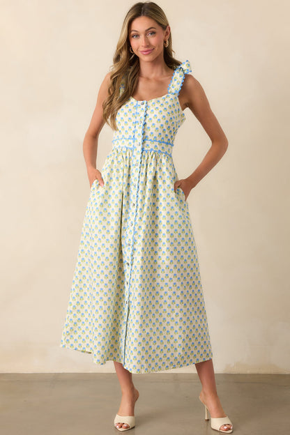 Hold Onto That Feeling Blue Floral Cotton Sleeveless Maxi Dress