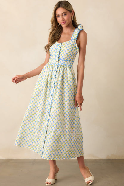 Hold Onto That Feeling Blue Floral Cotton Sleeveless Maxi Dress