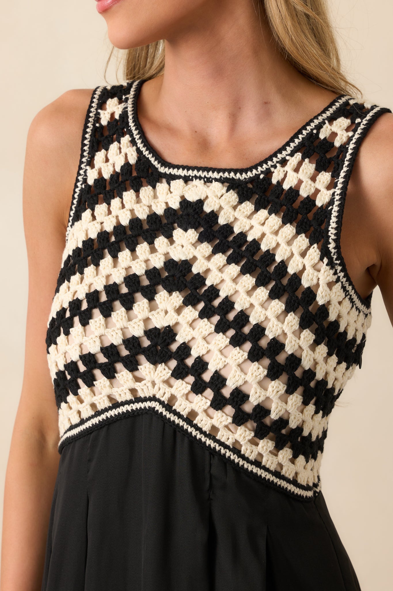 At This Point Black Diagonal Stripe Cotton Crochet Maxi Dress