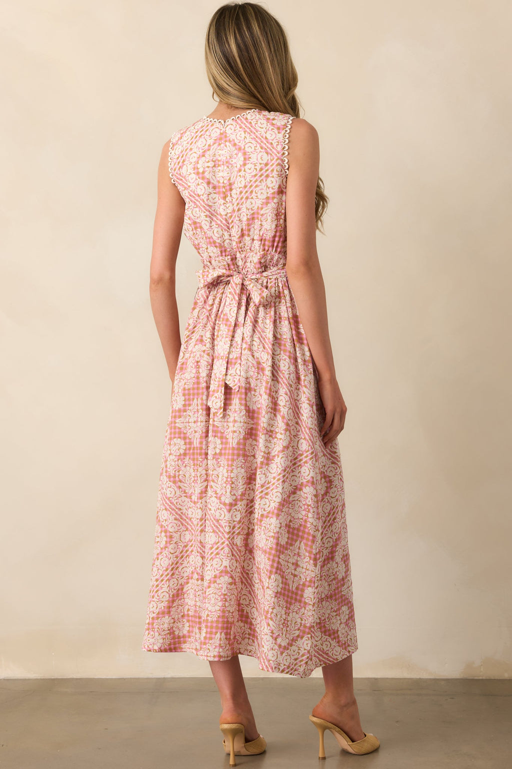 In Light Of It All Rose Pink Floral Gingham Maxi Dress
