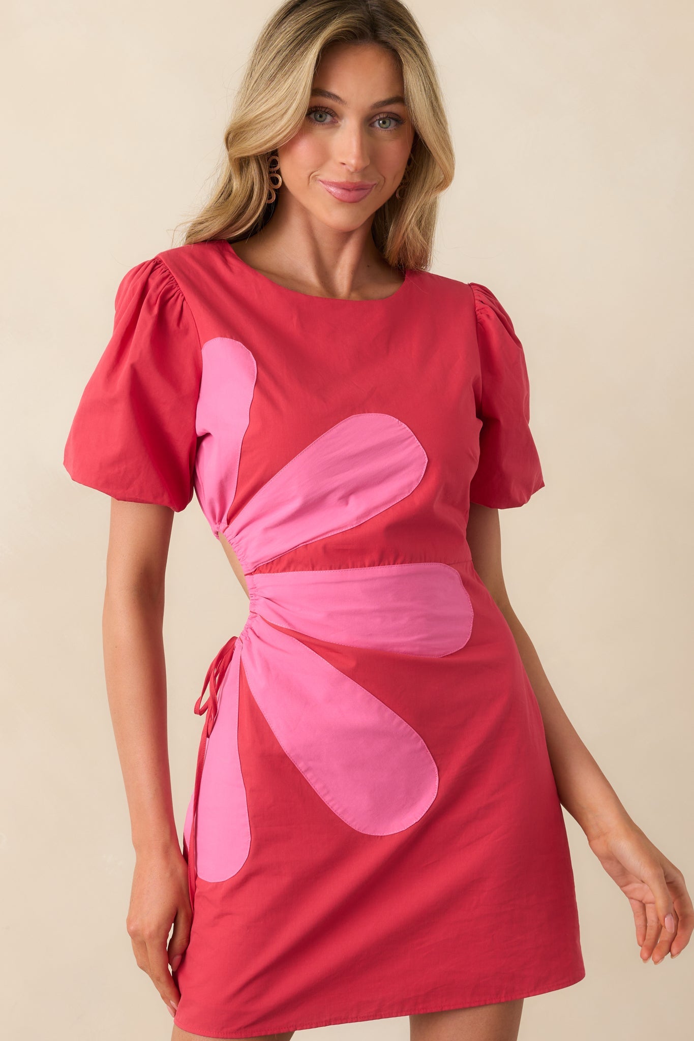 Living My Best Life Red Cotton Short Sleeve Cut-Out Mini Dress