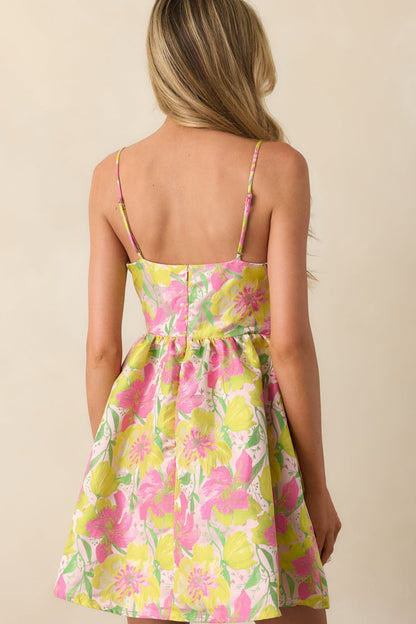 Simple Elegance Light Pink Floral Jacquard Mini Dress