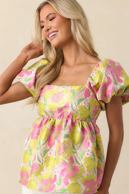 Bloom With Grace Light Pink Floral Jacquard Peplum Top