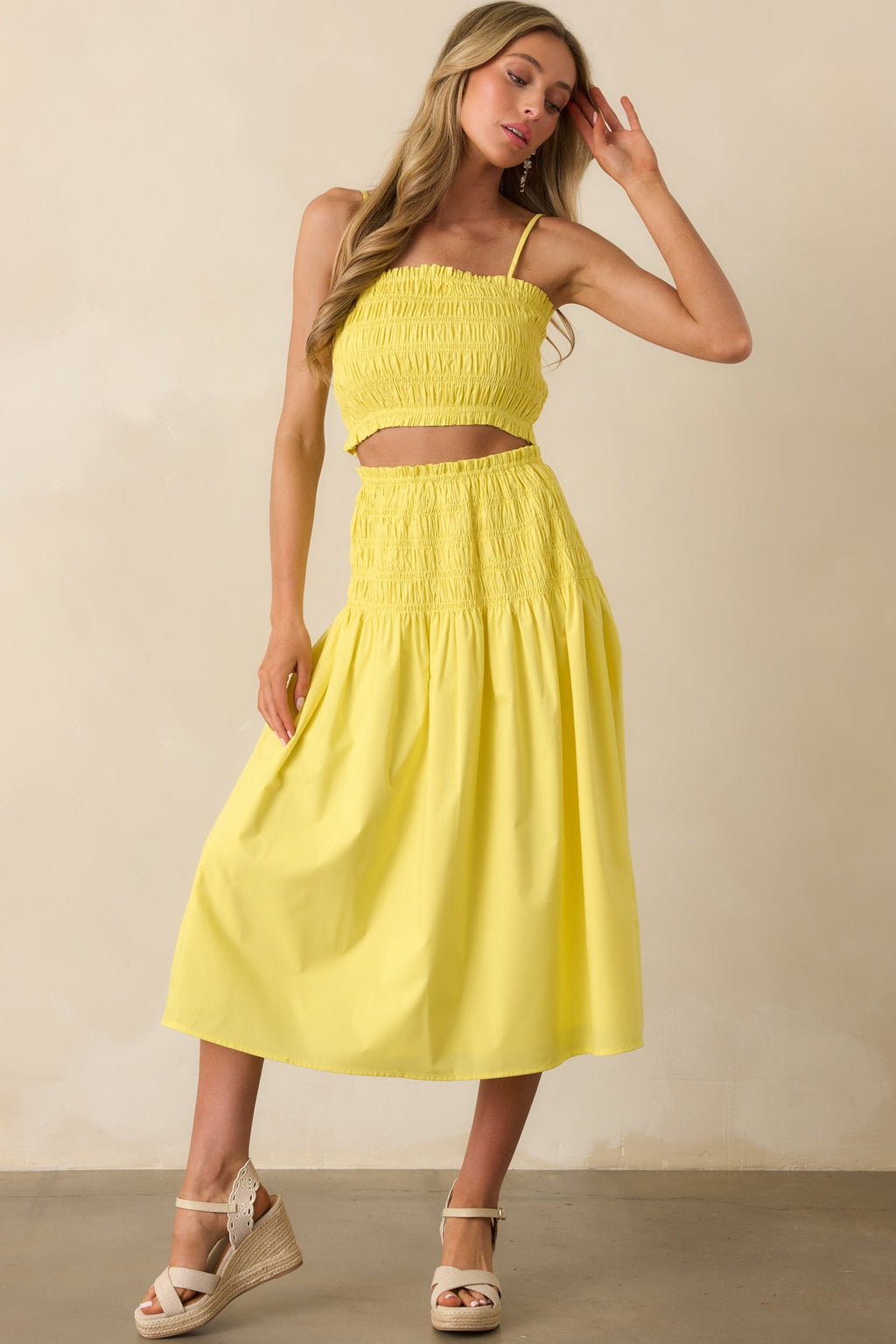 Life Can Surprise You Bright Yellow Smocked Crop Top
