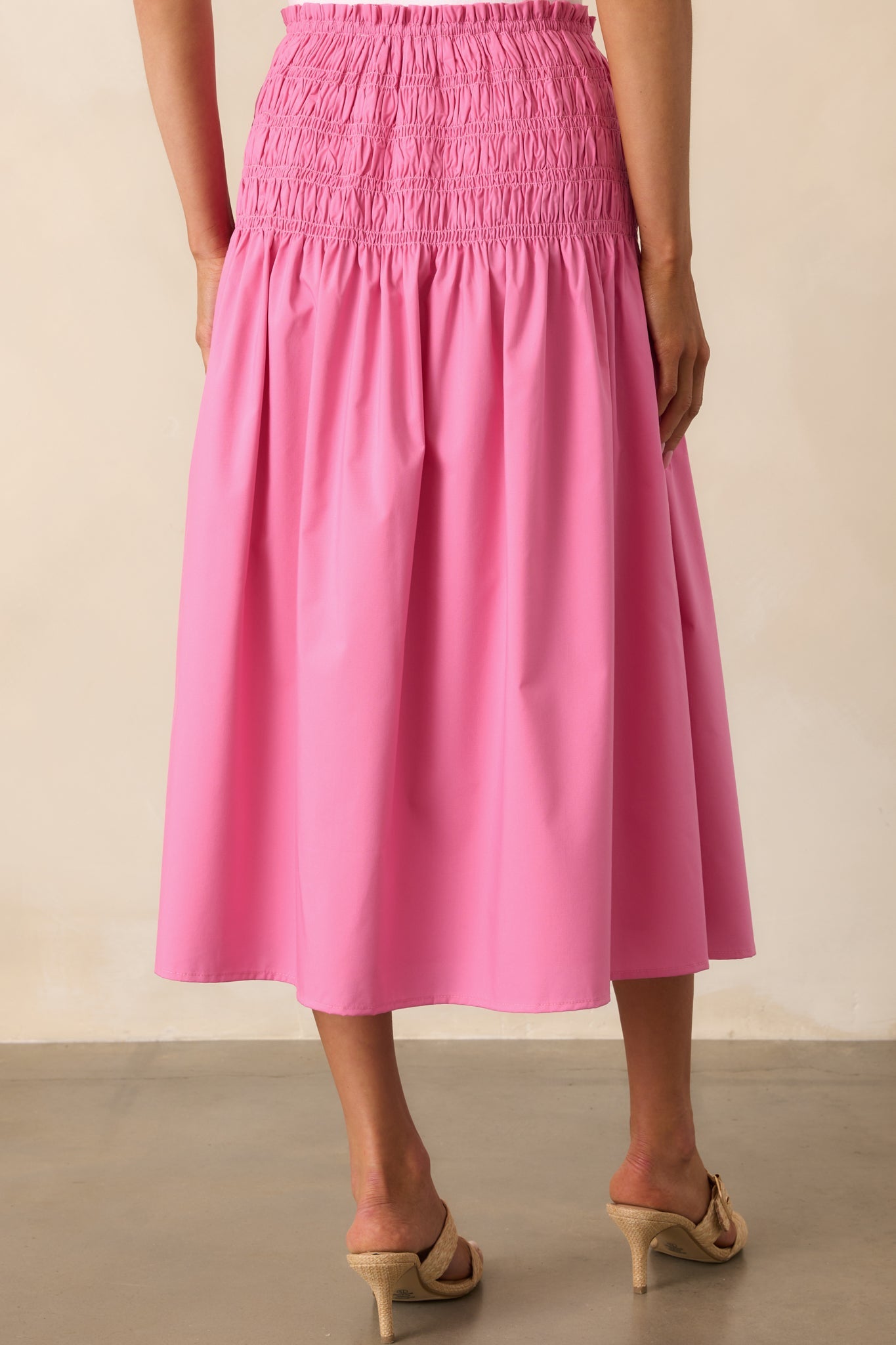 Ease Your Mind Hot Pink Smocked Drop Waist Midi Skirt