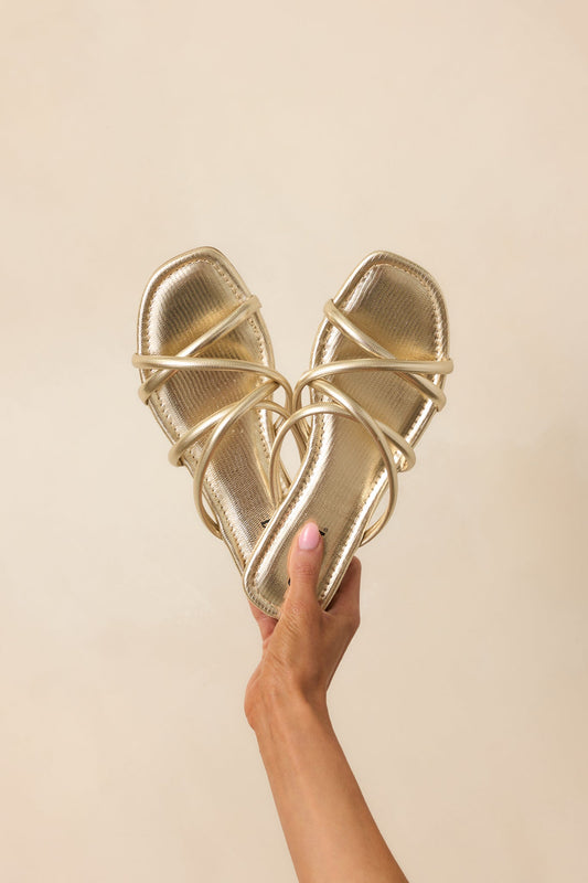 Wide Open Spaces Metallic Gold Flat Slide On Sandals
