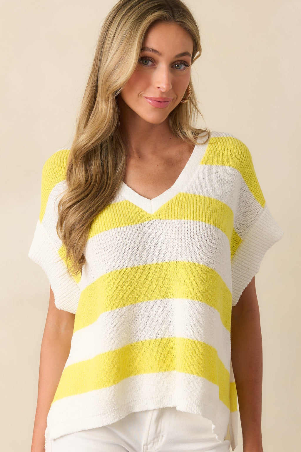 Enjoy The Ride Yellow Stripe Oversized Loose Knit Top