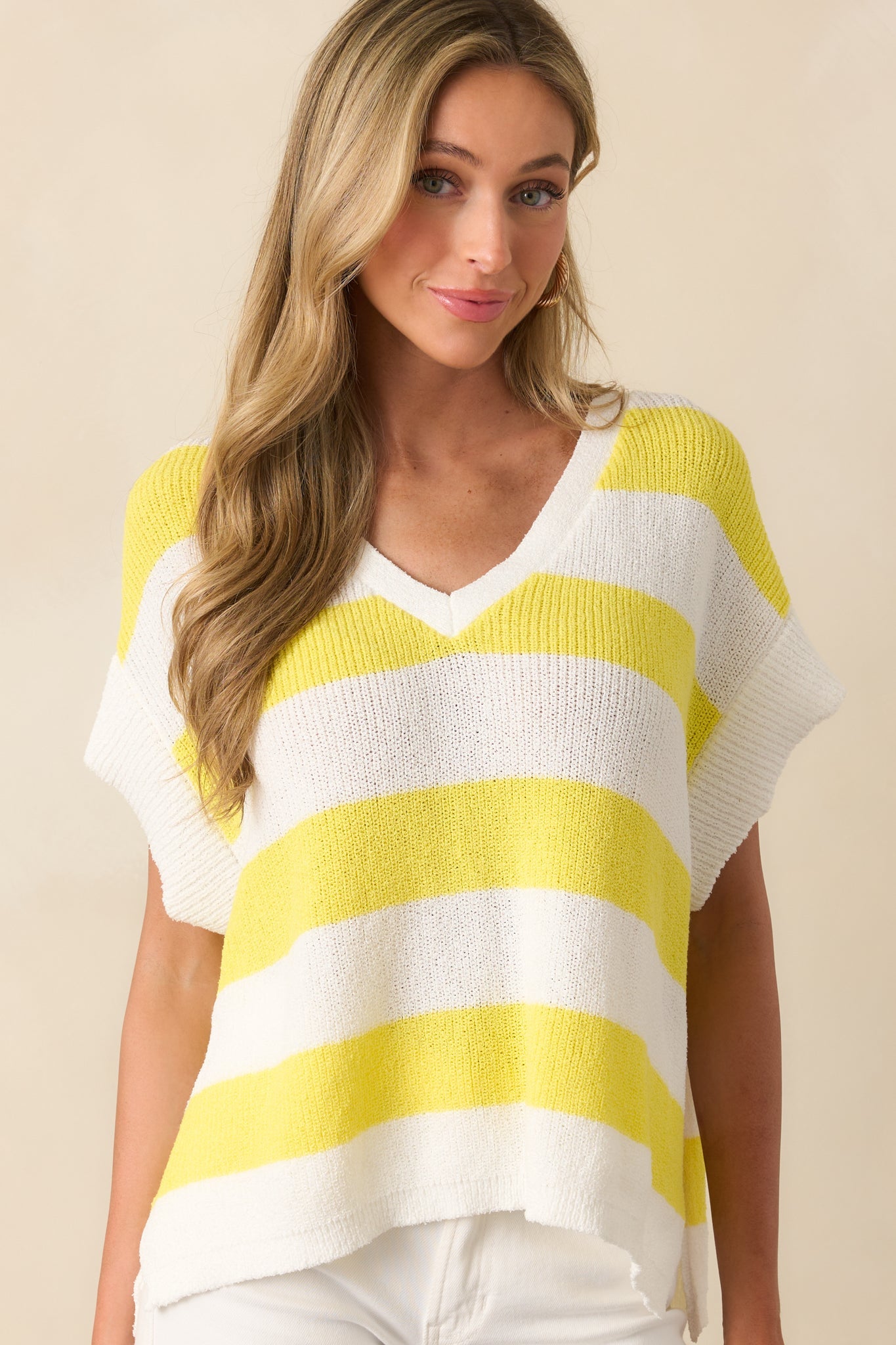 Enjoy The Ride Yellow Stripe Oversized Loose Knit Top
