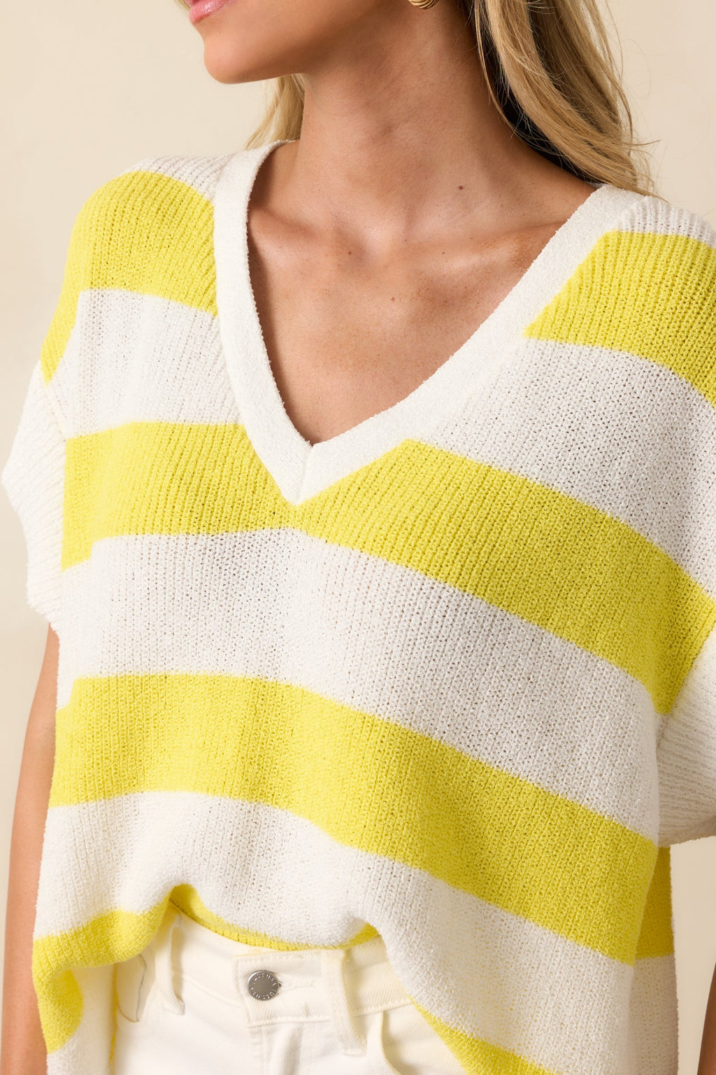 Enjoy The Ride Yellow Stripe Oversized Loose Knit Top