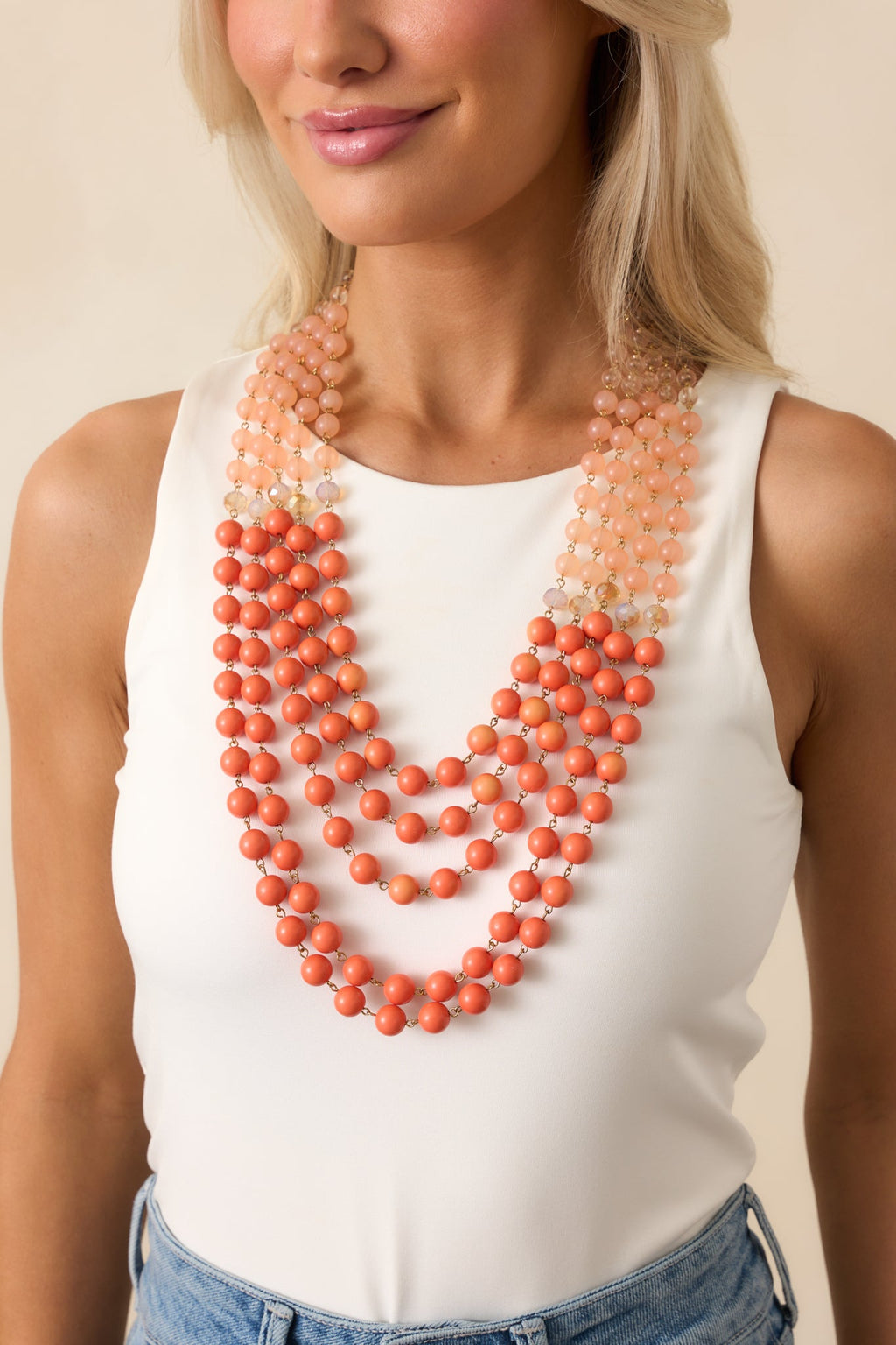 In The Sunroom Pink Coral Beaded Statement Necklace