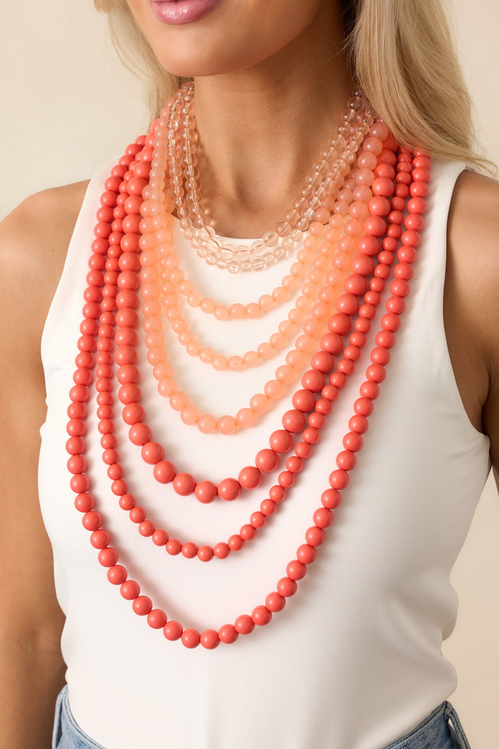 Dinner With A View Pink Coral Beaded Statement Necklace