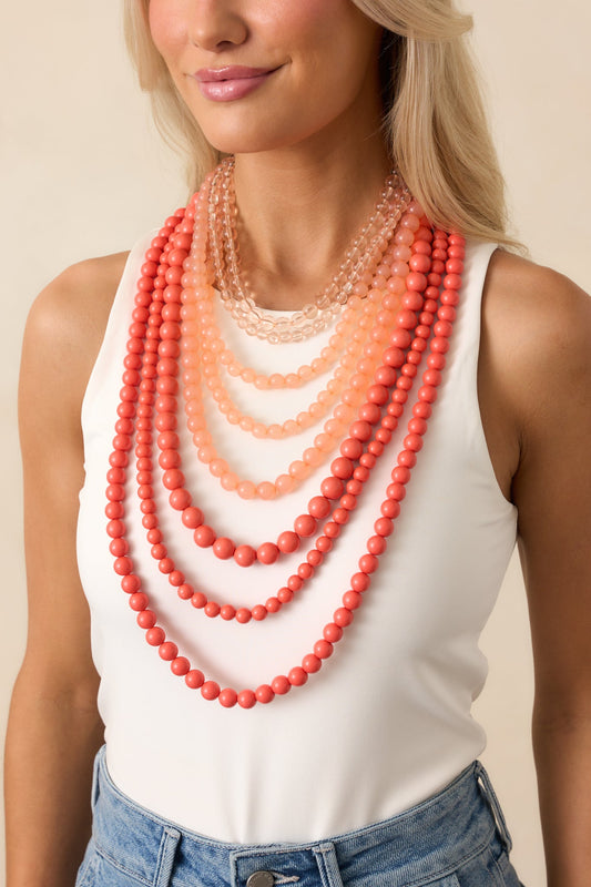 Dinner With A View Pink Coral Beaded Statement Necklace