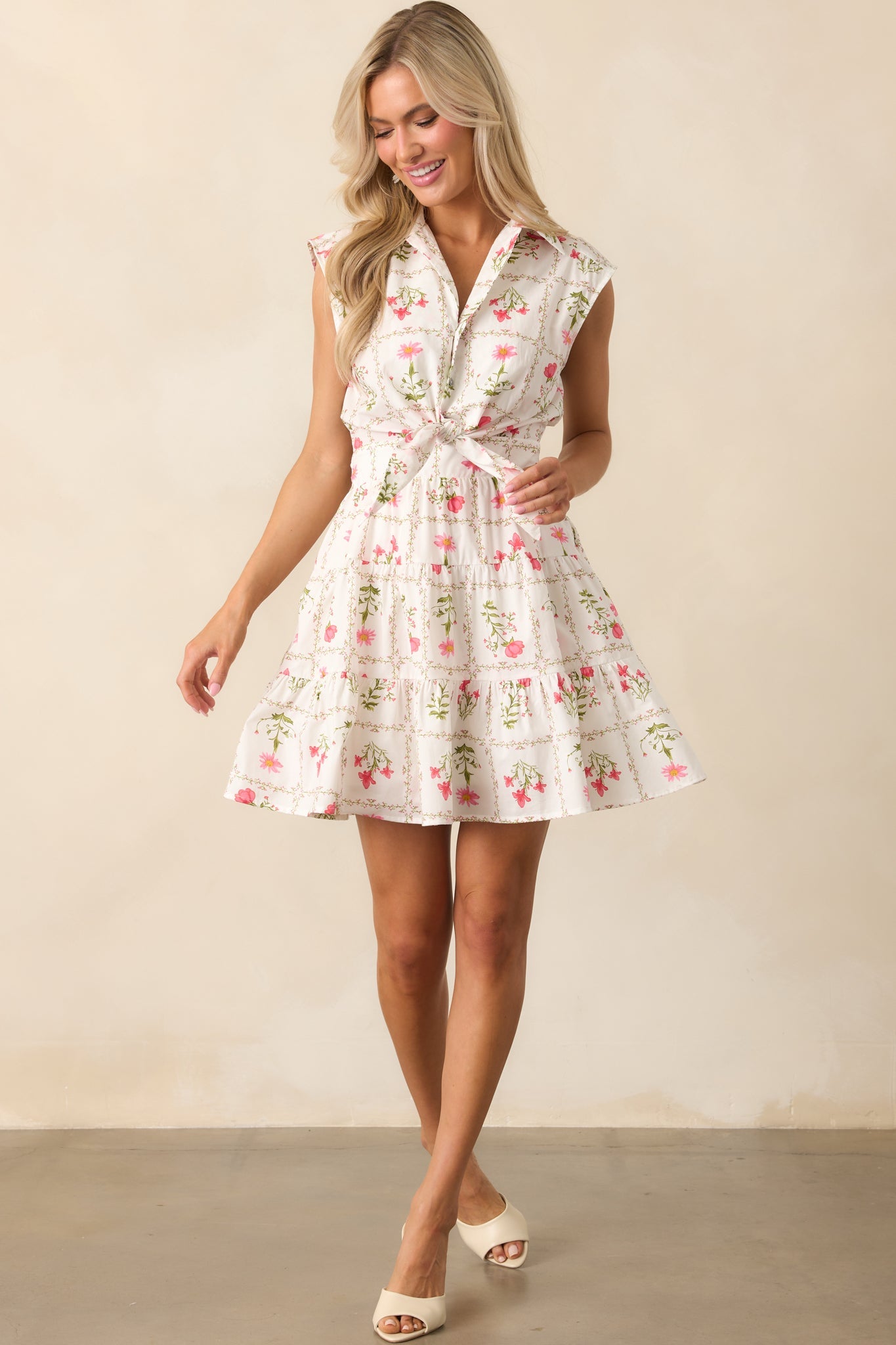 Do What You Love Ivory Floral Cotton Mini Shirt Dress