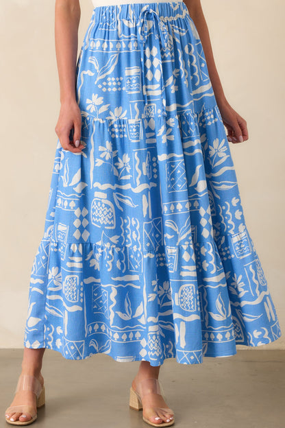 Where The Good Energy Is Blue Tropical Print Rayon Maxi Skirt