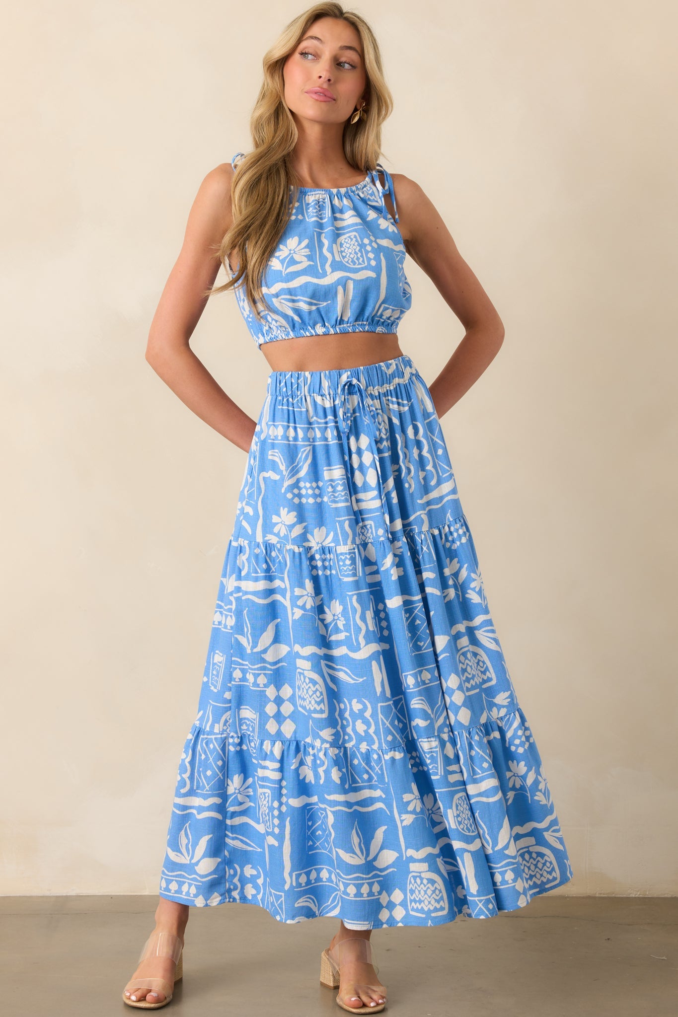 Live Life To The Fullest Blue Tropical Print Rayon Crop Top