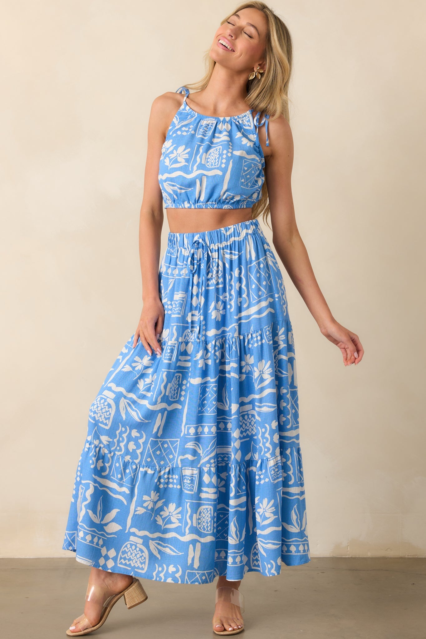 Live Life To The Fullest Blue Tropical Print Rayon Crop Top