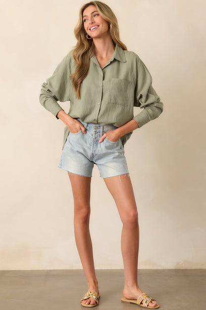 Z Supply Avocado Green Perfect Linen Top