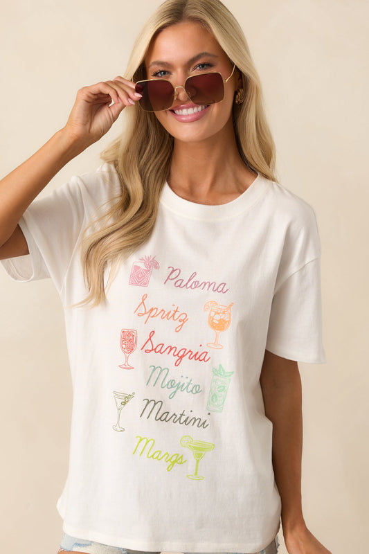 Z Supply Ivory Cotton Embroidered Cocktails Boyfriend Tee