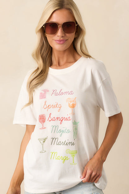 Z Supply Ivory Cotton Embroidered Cocktails Boyfriend Tee
