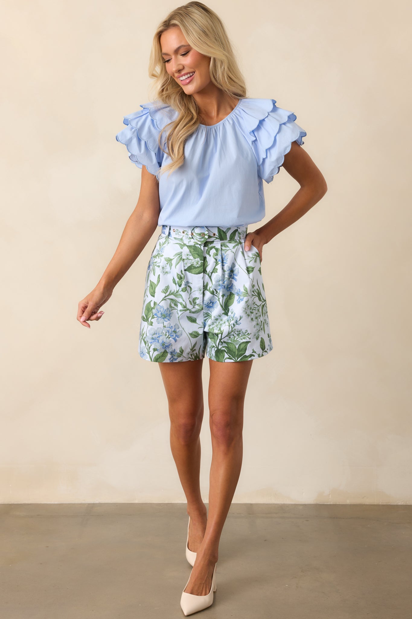 Colleen Blue Lilacs Botanical Print Cotton Classic Shorts