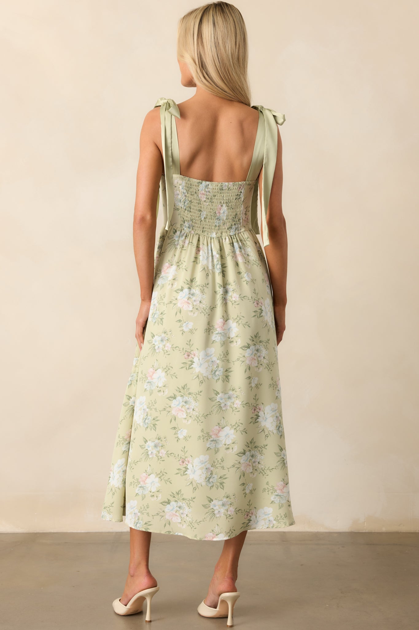 Let The Good In Light Sage Floral Chiffon Corset Maxi Dress