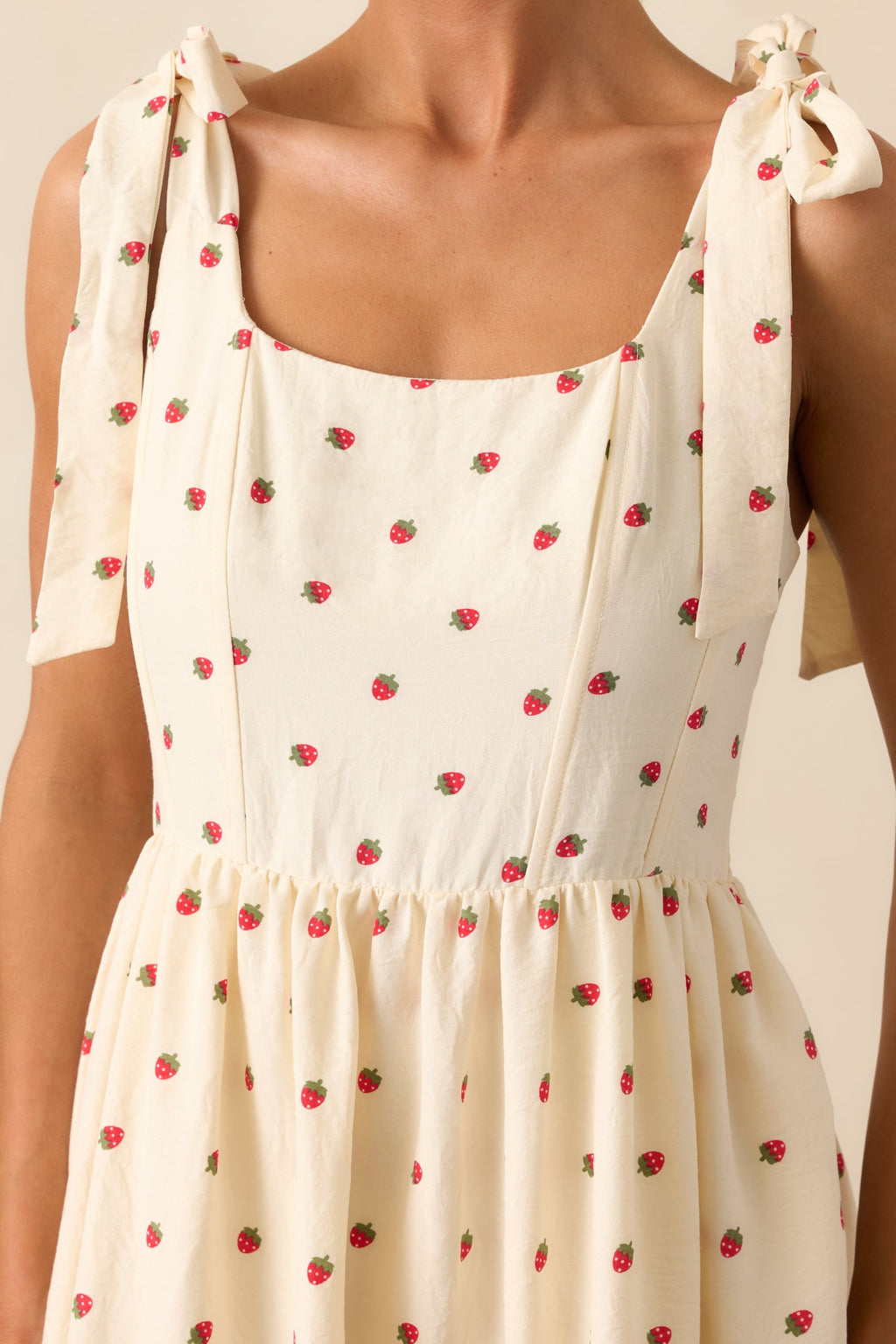Freshly Picked Ivory Strawberry Print Sleeveless Midi Dress