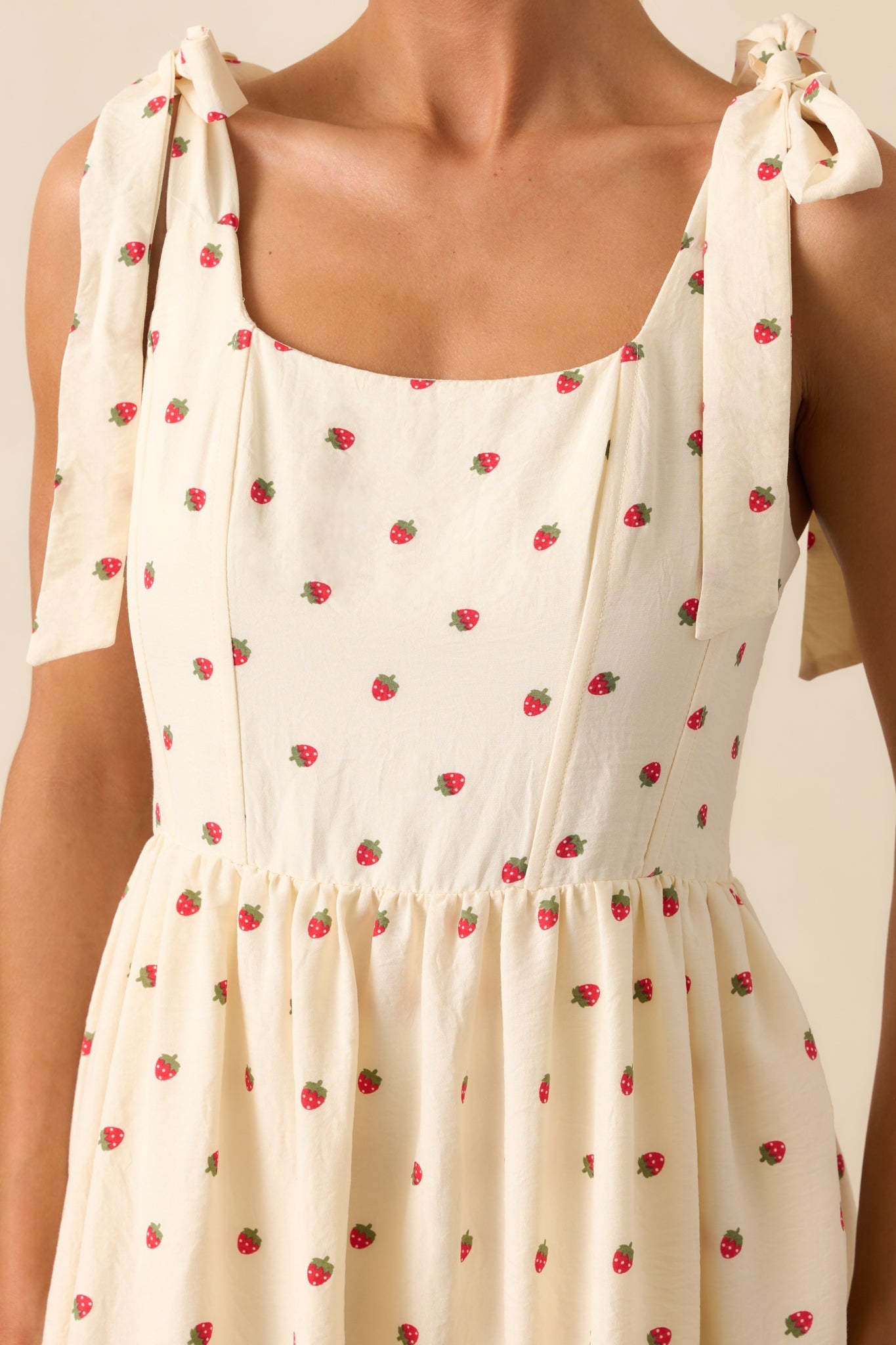 Freshly Picked Ivory Strawberry Print Sleeveless Midi Dress