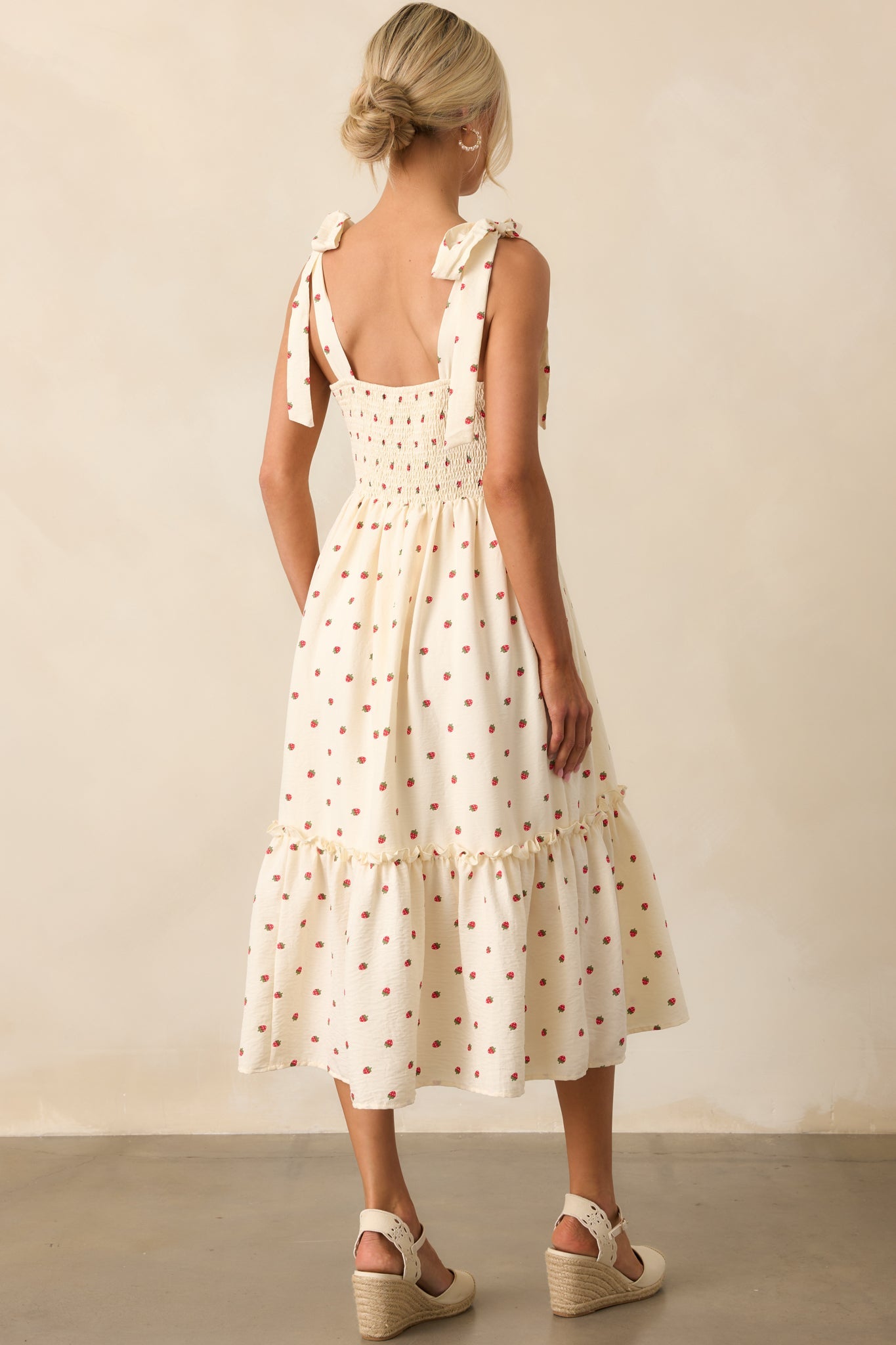 Freshly Picked Ivory Strawberry Print Sleeveless Midi Dress