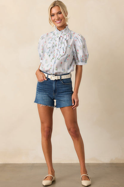 Just The Thing Dark Wash High Waisted Denim Shorts