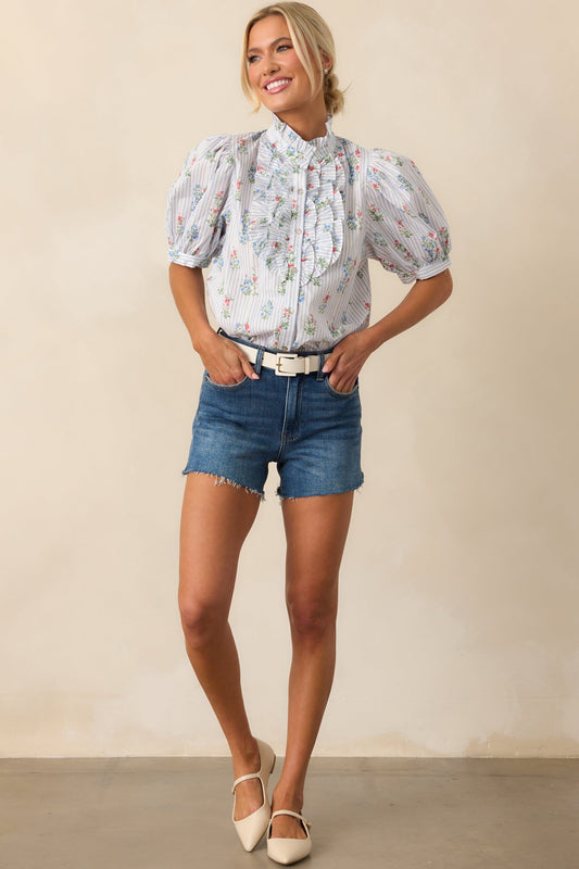 Just The Thing Dark Wash High Waisted Denim Shorts