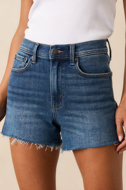 Just The Thing Dark Wash High Waisted Denim Shorts