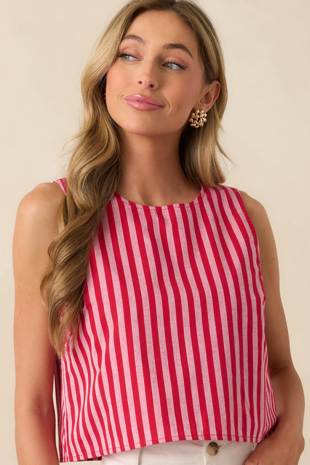 Be The Change Red Stripe Cotton Sleeveless Crop Top