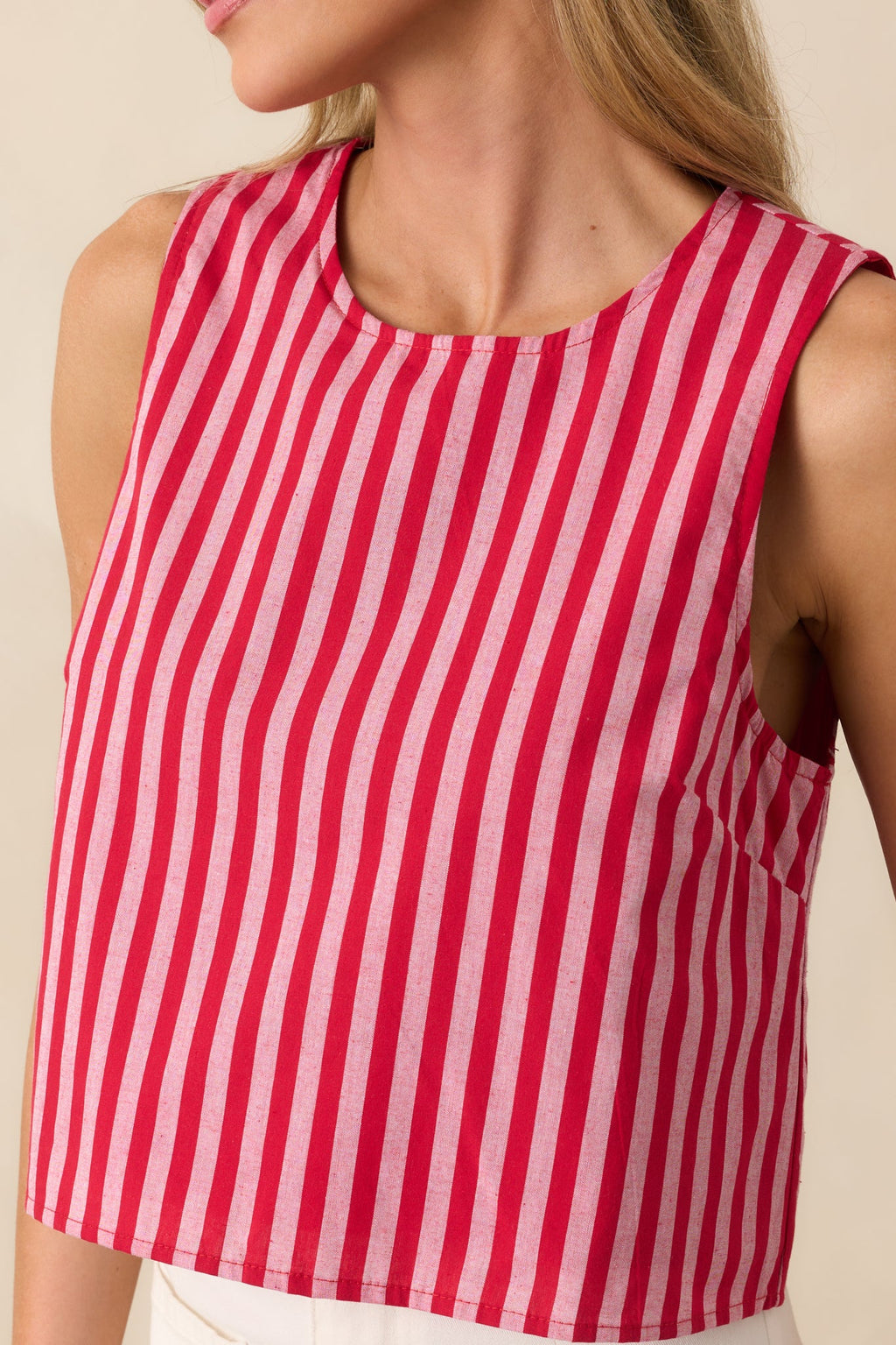 Be The Change Red Stripe Cotton Sleeveless Crop Top
