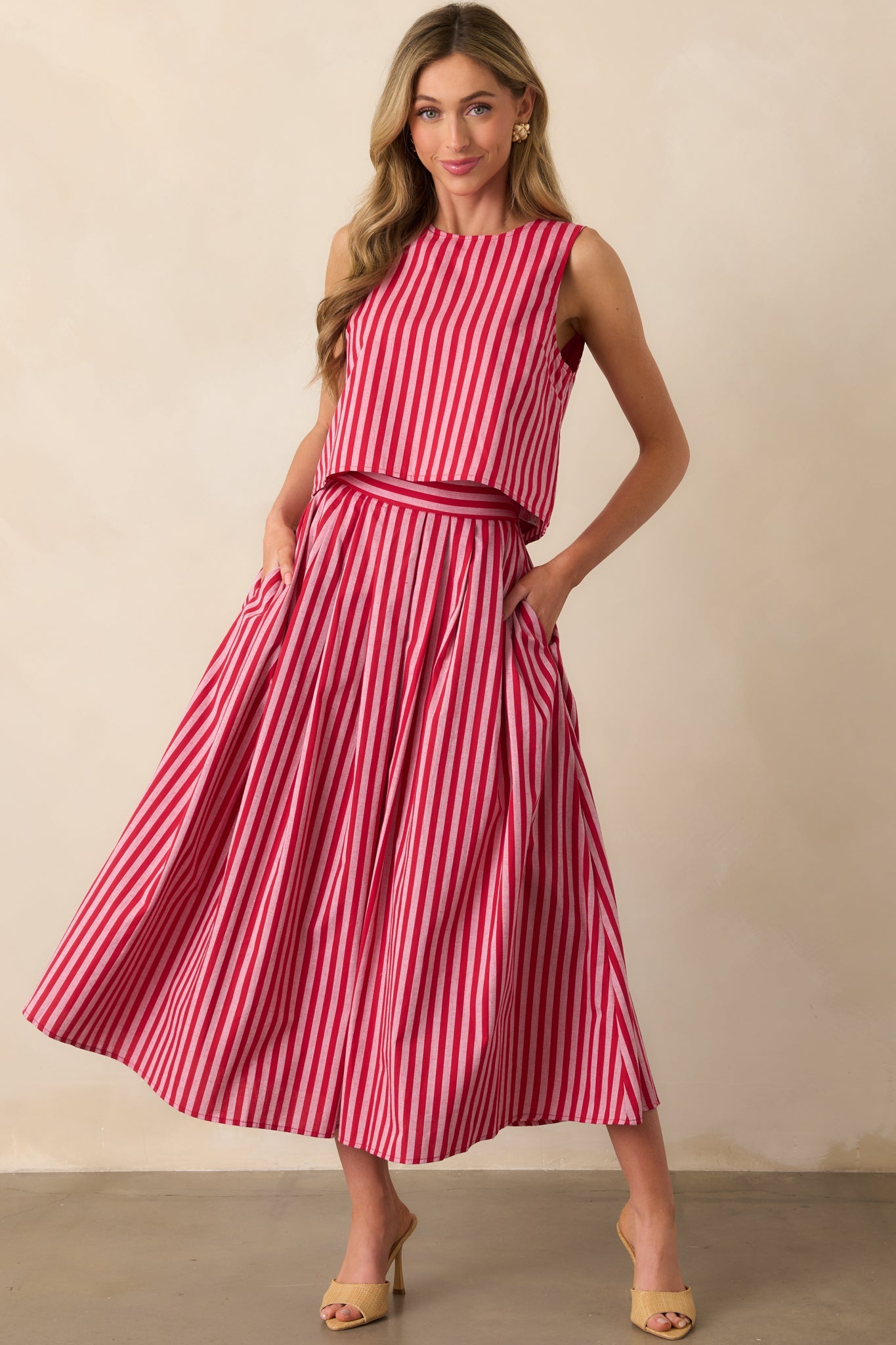Keep Wondering Red Stripe Cotton Maxi Skirt