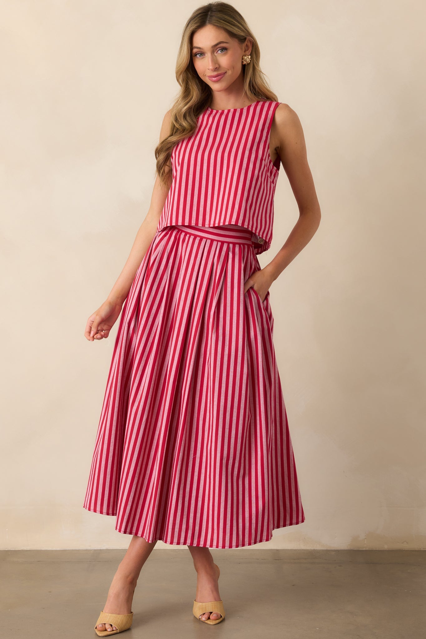 Keep Wondering Red Stripe Cotton Maxi Skirt