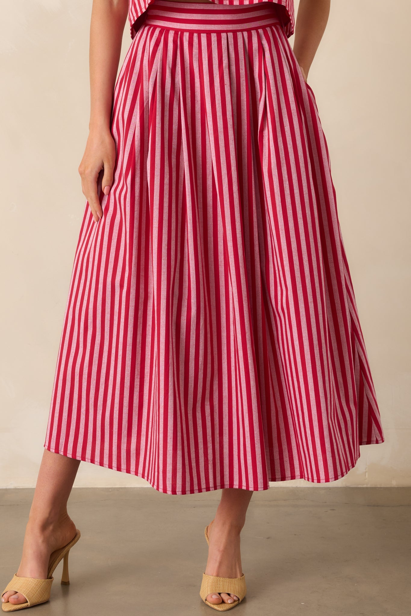 Keep Wondering Red Stripe Cotton Maxi Skirt