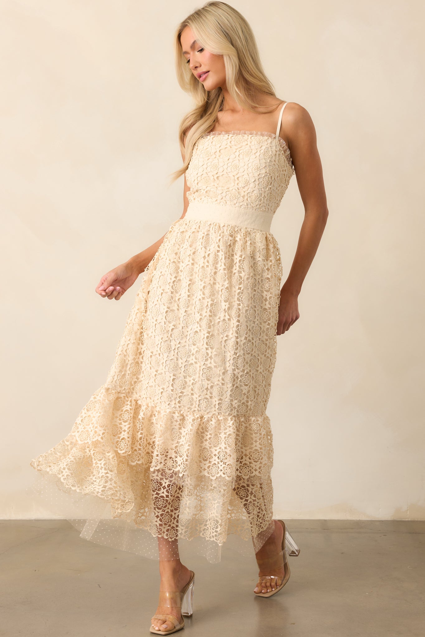 In The Long Run Natural Embroidered Midi Dress