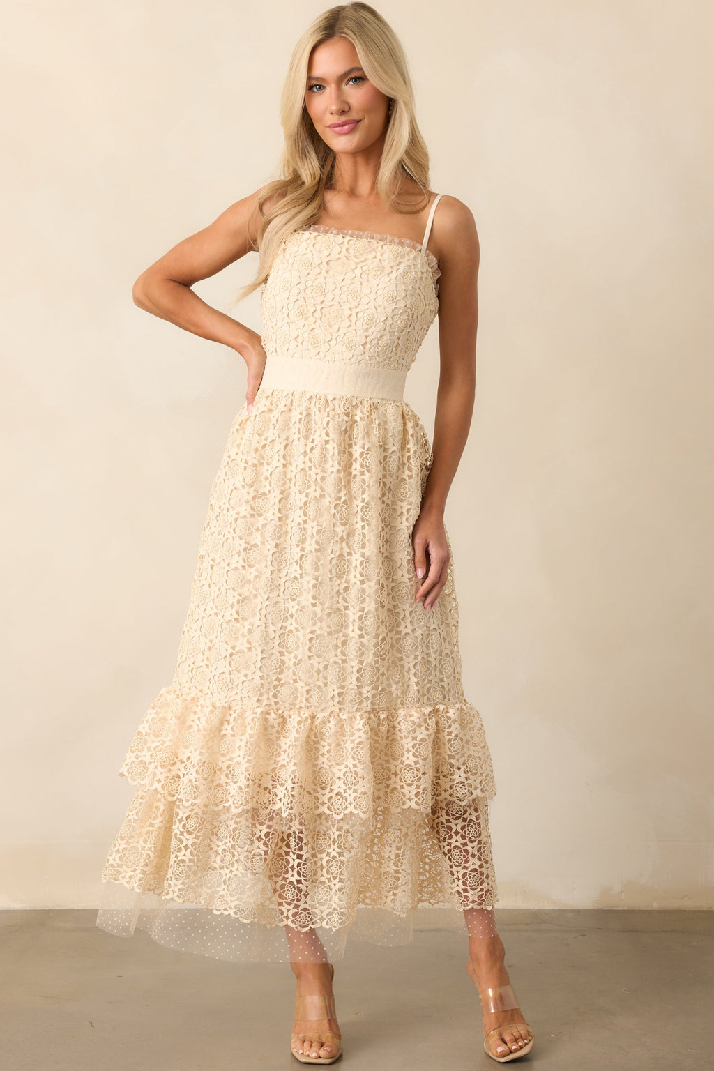 In The Long Run Natural Embroidered Midi Dress