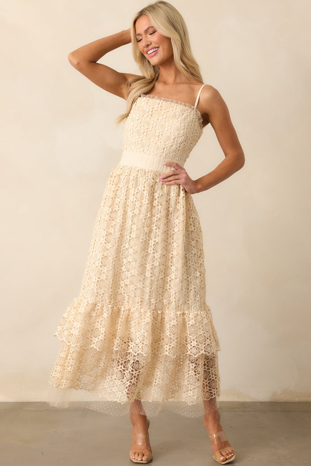 In The Long Run Natural Embroidered Midi Dress