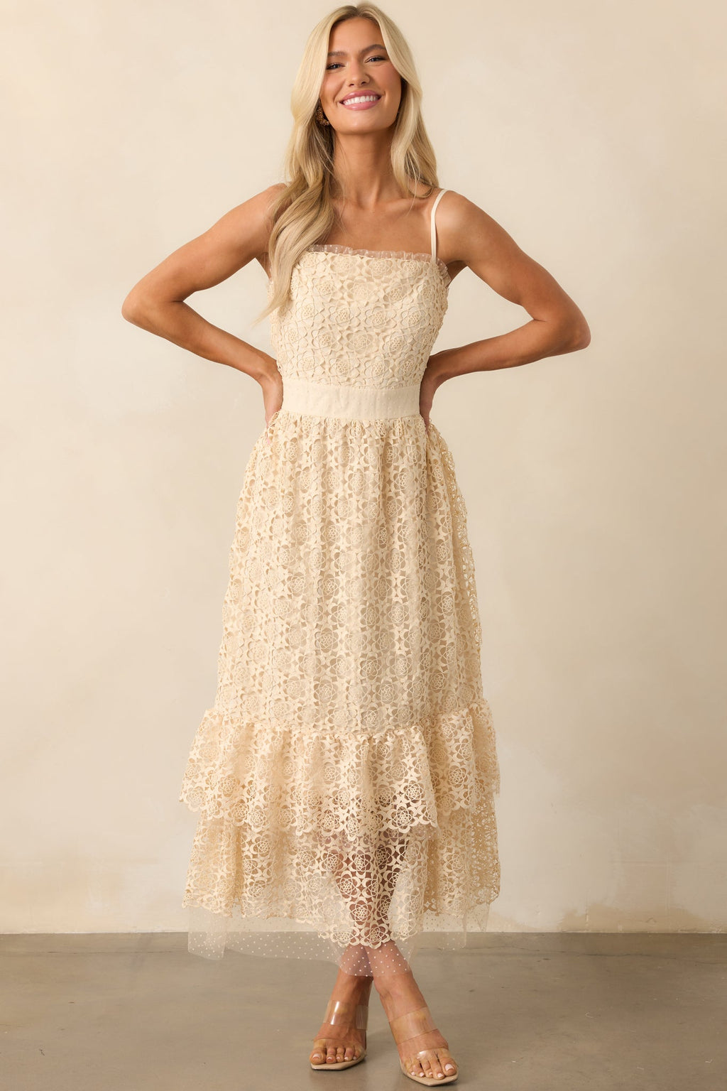 In The Long Run Natural Embroidered Midi Dress