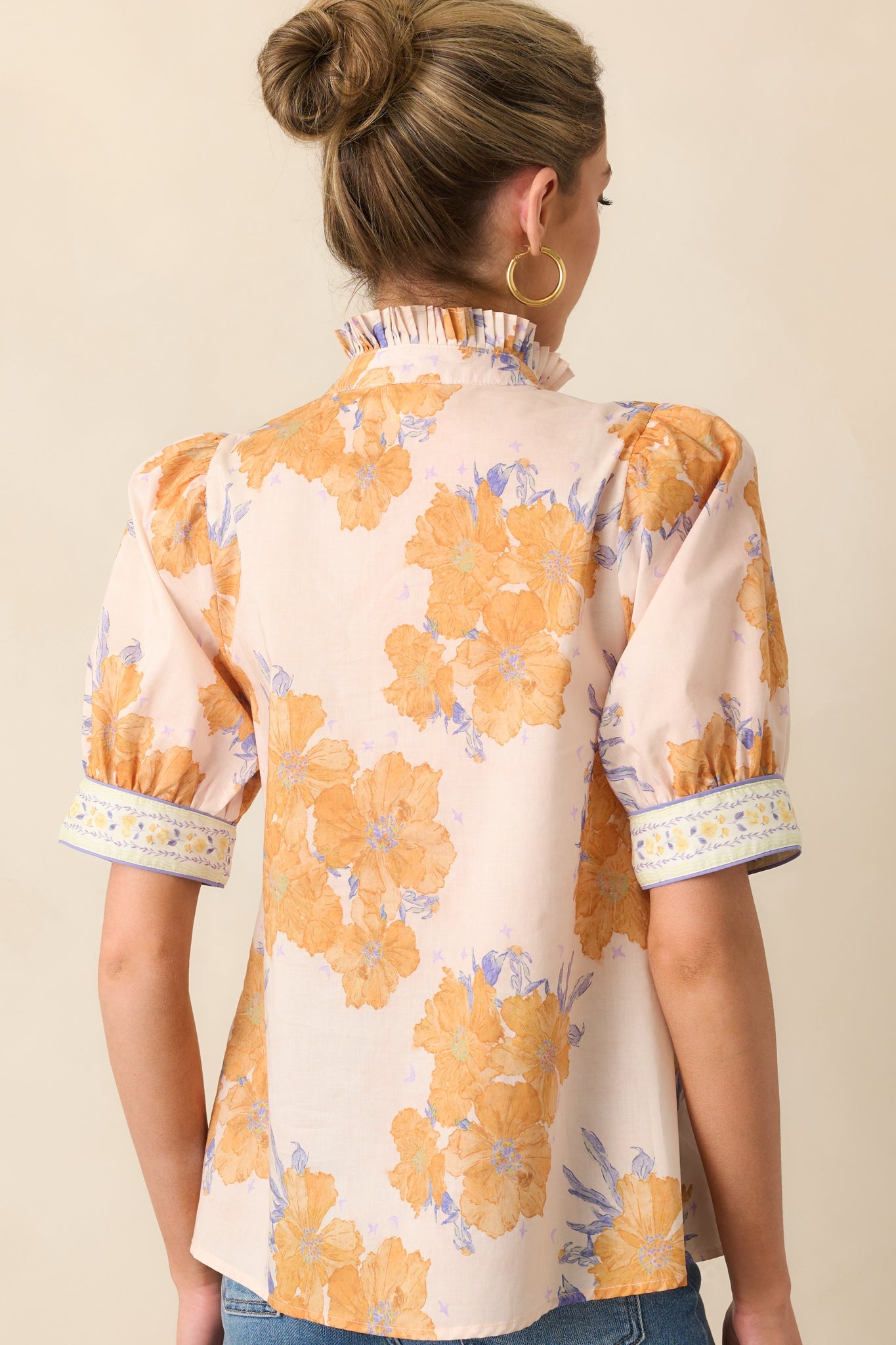 Lingering Memories Honey Yellow Floral Cotton Button Front Top