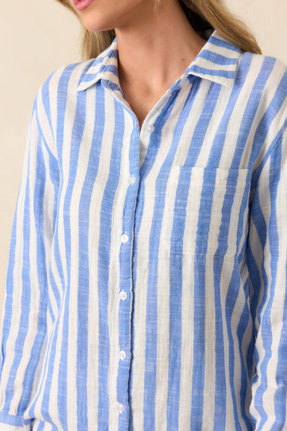 Z Supply Blue Cotton Saturdays Stripe Gauze Shirt
